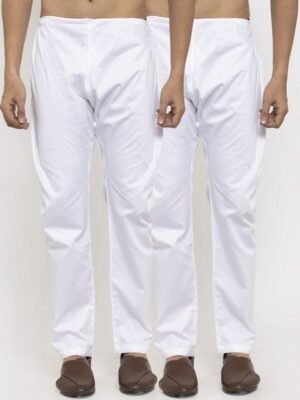KLOTTHE Men Pack Of 2 White Solid Cotton Pyjamas