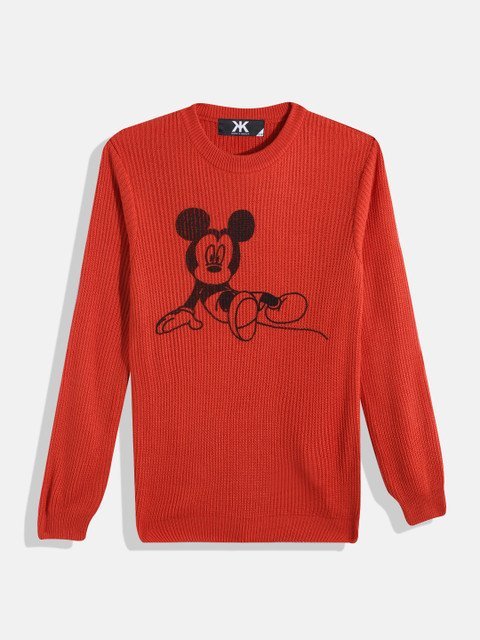 Kook N Keech Disney Teens Boys Acrylic Mickey Mouse Self Design Pullover
