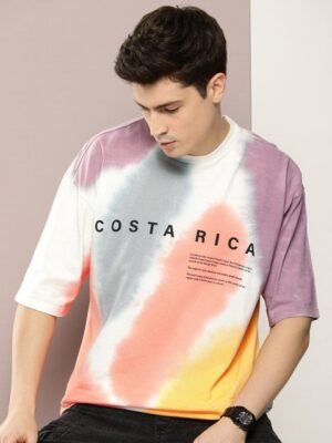 Kook N Keech Typography Printed & Dyed Drop-Shoulder Sleeves Pure Cotton Oversized T-shirt