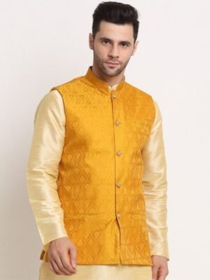 KRAFT INDIA Men yellow Jacquard Woven Design Jacket