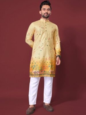 KRIJET Men Floral Printed Regular Sequinned Kurta with Pyjamas