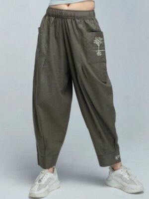KSHM Unisex Pure Cotton Embroidered Mid-Rise Loose Fit Harem Pants