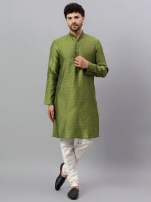 Latest Chikan Garments Men Geometric Embroidered Mandarin Collar Kurta with Churidar