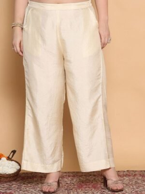 LetsDressUp Women Cream Silk Wide Leg Palazzos