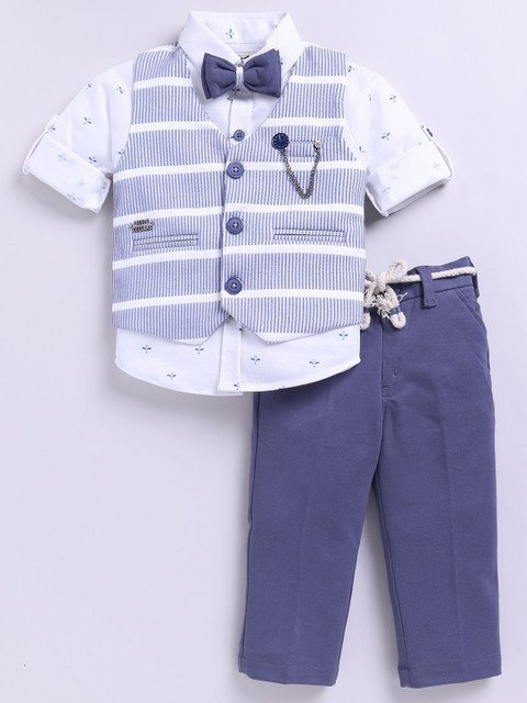 LITTLE COLLARS 4-Piece Printed Single-Breasted Partywear Suit