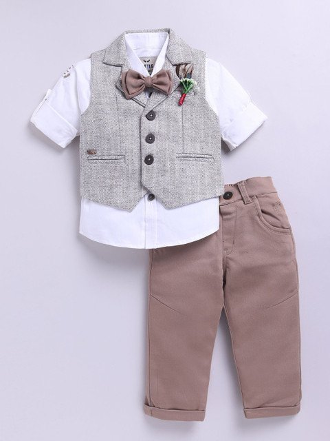 LITTLE COLLARS 4-Piece Printed Single-Breasted Partywear Suit