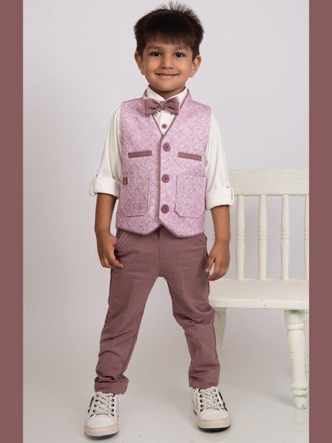 LITTLE COLLARS Boys Printed Single-Breasted 3-Piece Suit