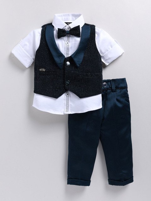 LITTLE COLLARS Boys Self Design Shawl Collar Single Breasted Four-Piece Suit