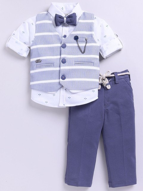 LITTLE COLLARS Boys Striped 3-Piece Single-Breasted Suits