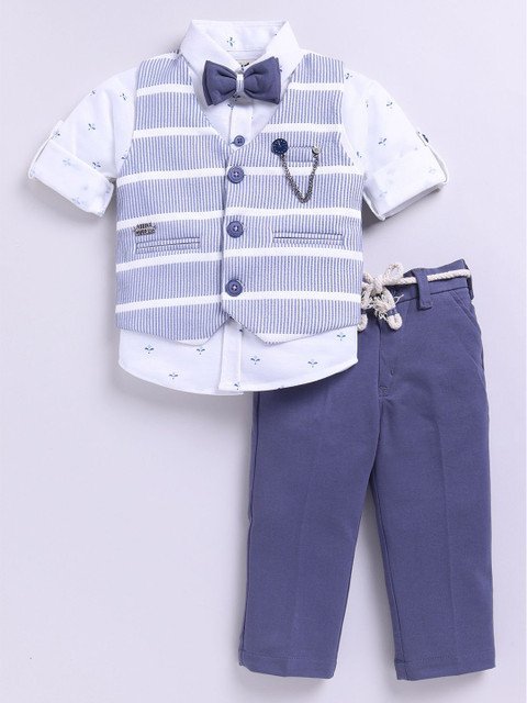 LITTLE COLLARS Boys Striped 3-Piece Single-Breasted Suits