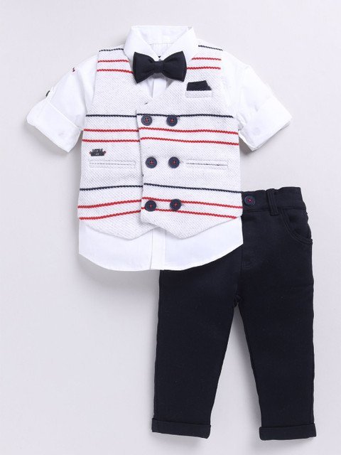 LITTLE COLLARS Striped Single-Breasted Three-Piece Suit