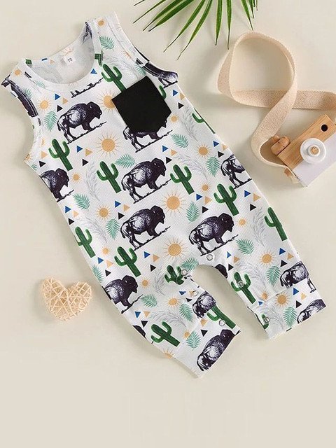 LULU & SKY Boys Printed Cotton Basic Jumpsuit