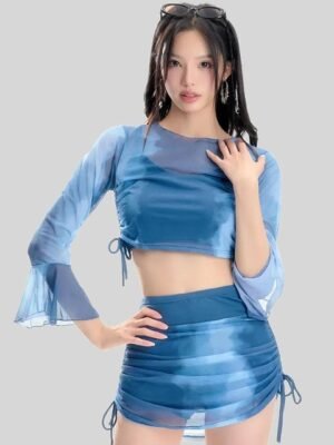 LULU & SKY Tie & Dyed Printed Round Neck 4-Piece Swimwear Cover Up Set