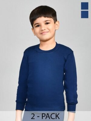 Lux Cottswool Boys Pack Of 2 Blue Solid Cotton Thermal Tops
