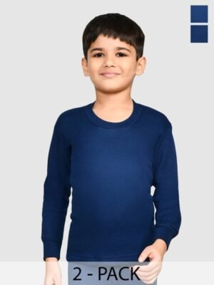 Lux Cottswool Boys Set of 2 Blue Solid Cotton Thermal Tops