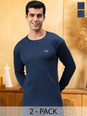 Lux Cottswool Men Pack Of 2 Blue Solid Cotton Thermal Tops