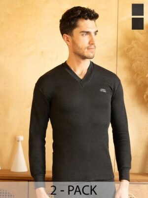 Lux Cottswool Men Pack of 2 Solid Cotton Thermal Tops