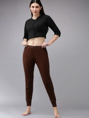 Lux Cottswool Women Black & Brown Solid Woolen Thermal Set
