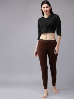 Lux Cottswool Women Black & Brown Solid Woolen Thermal Set