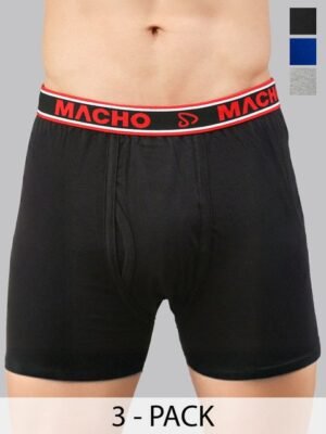 MACHO Sporto Men Pack Of 3 Pure Cotton Mid-Rise Long Trunks