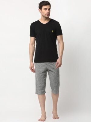 MACK JONNEY Men Black & Grey Melange Solid Night suit