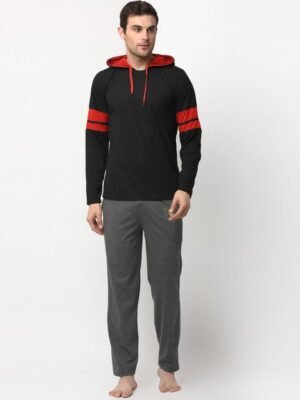 MACK JONNEY Men Black & Grey Solid Night suit