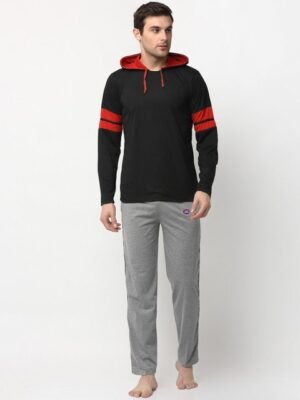 MACK JONNEY Men Black & Grey Solid Night suit