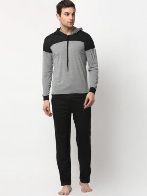 MACK JONNEY Men Grey & Black Colourblocked Night suit