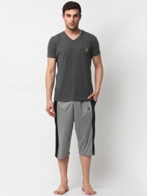 MACK JONNEY Men Grey & Black Night Suit