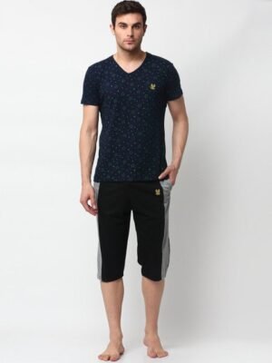 MACK JONNEY Men Navy Blue & Black Printed Pure Cotton Night Suit