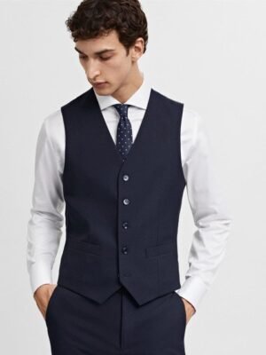 MANGO MAN Single-Breasted Slim-Fit Stretchable Formal Waistcoat