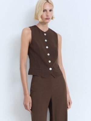 MANGO Single-Breasted Regular Fit Button-Down Formal Waistcoat