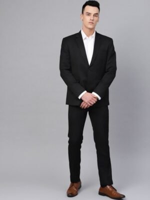 MANQ Men Black Solid Slim Fit Formal Suit