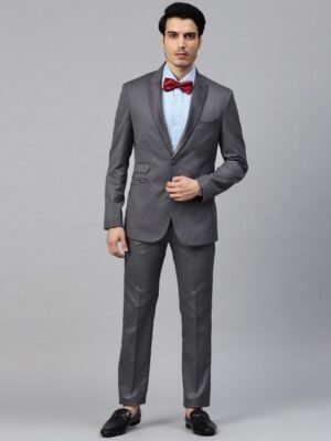MANQ Men Charcoal Grey Solid Slim Fit Tuxedo Suit
