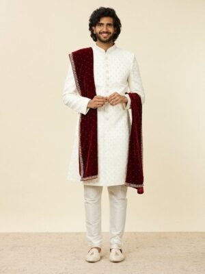 Manyavar Men Ethnic Motifs Embroidered Velvet Dupatta with Beads and Stones