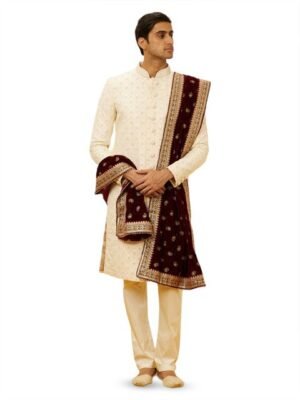 Manyavar Men Ethnic Motifs Embroidered Velvet Dupatta with Thread Work