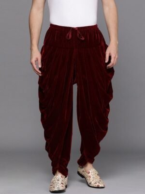 Manyavar Mens Maroon Velvet Patiala
