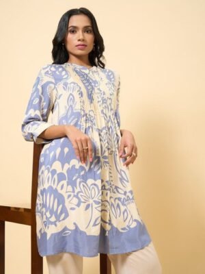 Marigold Lane Women Abstract Printed Mandarin Collar Tunic