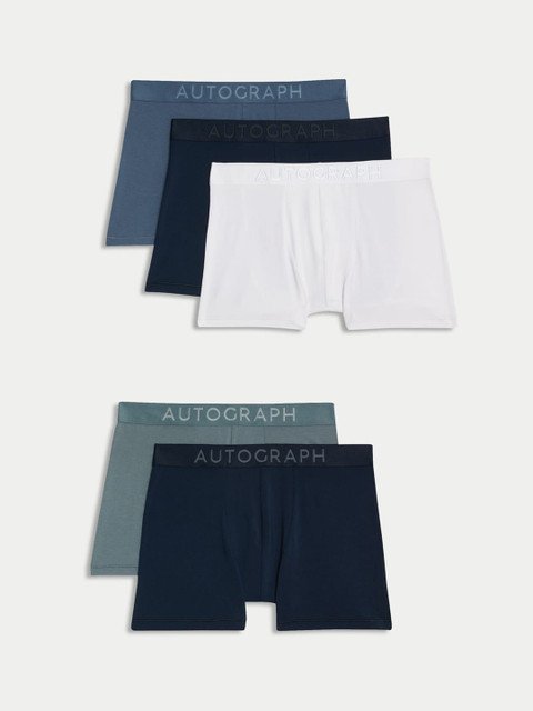 Marks & Spencer Men Pack Of 5 Mid Rise Breathable Trunks T145330ABLUE MIX-BLUE MIX
