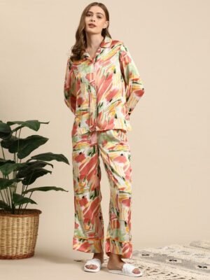 Mast & Harbour Women Printed Satin Night Suit