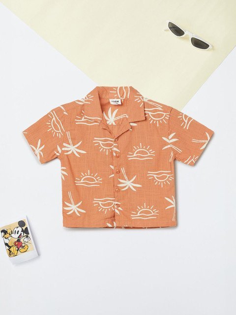 max Boys Conversational Printed Spread Collar Cotton Shirt