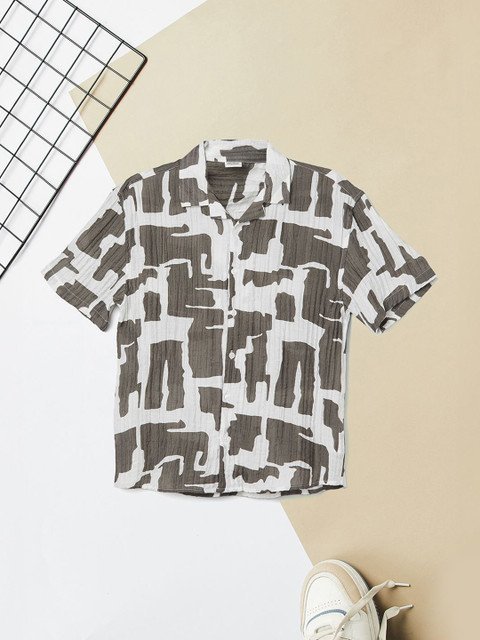 max Boys Geometric Printed Spread Collar Casual Cotton Shirt