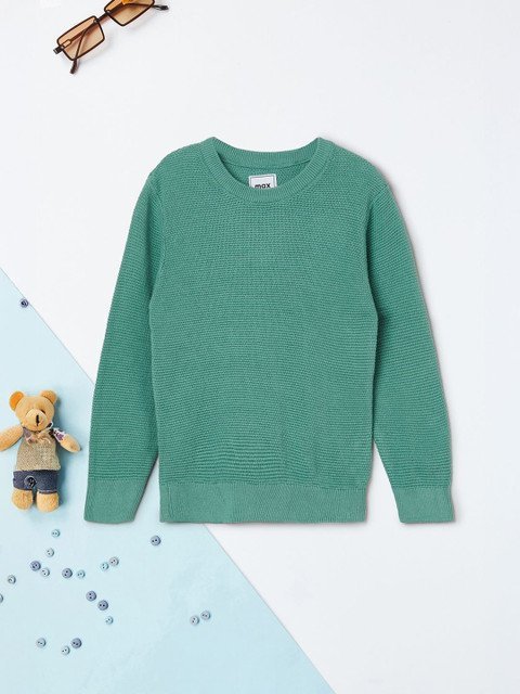 max Boys Geometric Self Design Pure Cotton Pullover Sweater