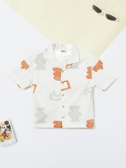 max Boys Graphic Printed Spread Collar Cotton Shirt