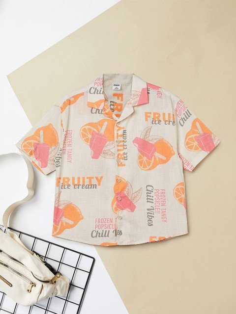 max Boys Graphic Printed Spread Collar Pure Cotton Casual Shirt