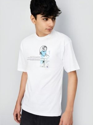 max Boys Typography Printed Drop-Shoulder Sleeves Pure Cotton T-Shirt