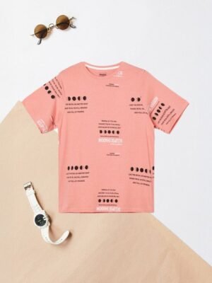 max Boys Typography Printed Round Neck Cotton T-shirt