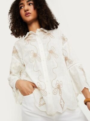max Women Embroidered Shirt Collar Pure Cotton Tunic
