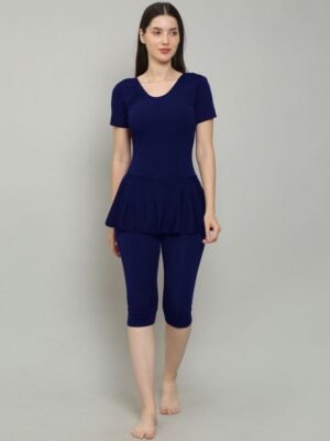 MEGASKA Round Neck Knee Length Removable Chest Pads Swimming Dress