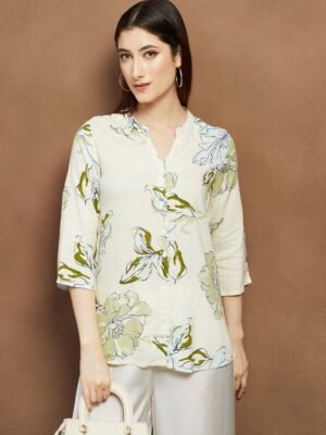 Melange by Lifestyle Mandarin Collar Printed Tunic